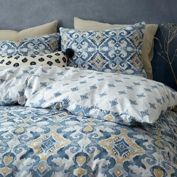 Duvet Cover Set with Ikat Pattern - Indigo, Cotton