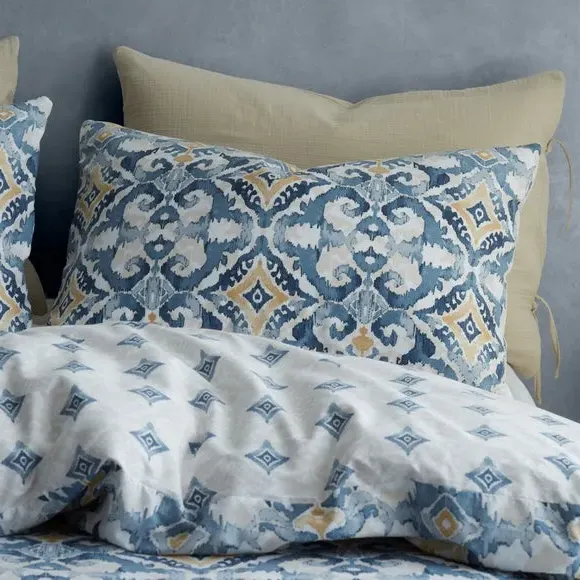 Duvet Cover Set with Ikat Pattern - Indigo, Cotton