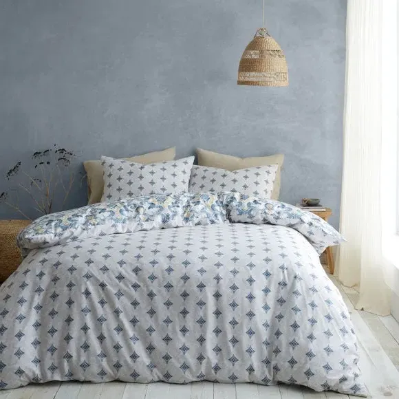 Duvet Cover Set with Ikat Pattern - Indigo, Cotton