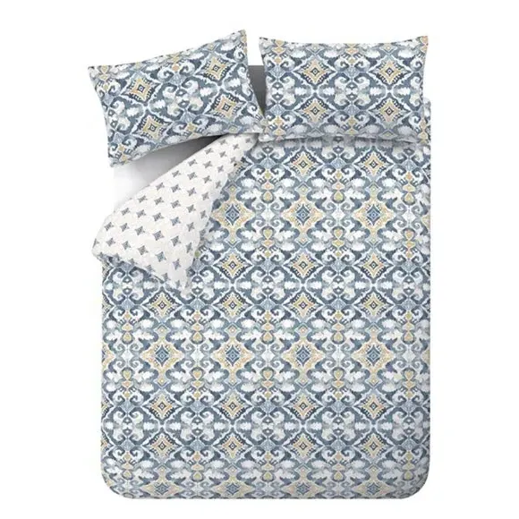 Duvet Cover Set with Ikat Pattern - Indigo, Cotton
