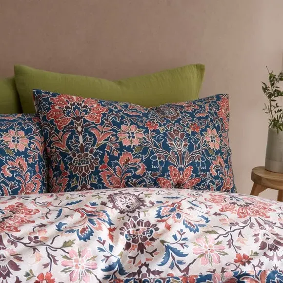 Floral Duvet Cover Set Reversible - Blue, Cotton