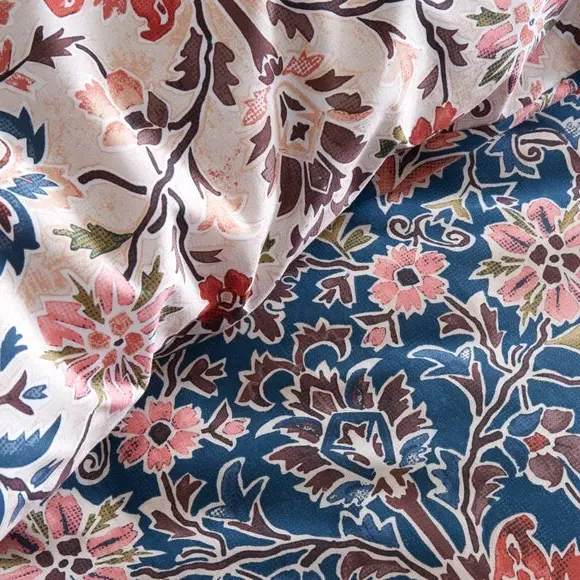 Floral Duvet Cover Set Reversible - Blue, Cotton