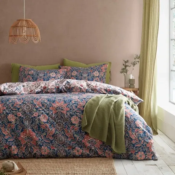 Floral Duvet Cover Set Reversible - Blue, Cotton image