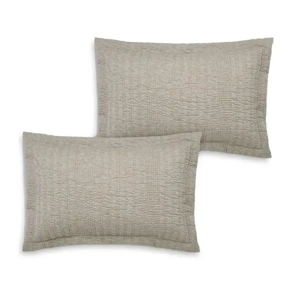 Oxford Pillowcase Pair Stripe Reversible - Natural