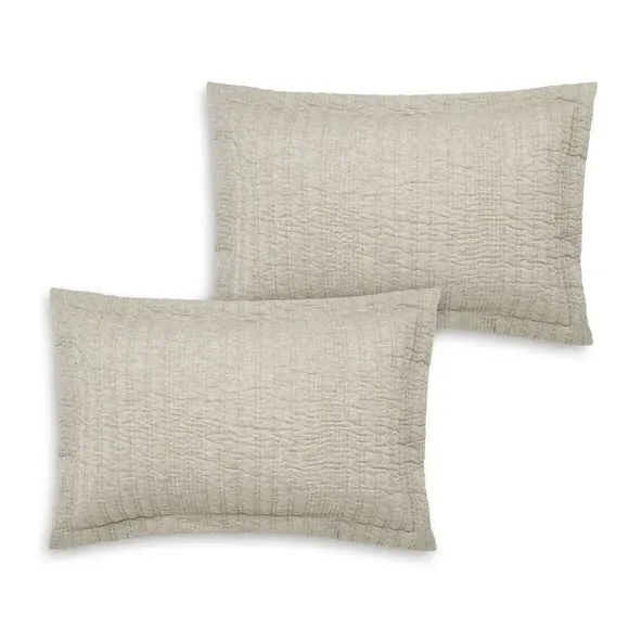Oxford Pillowcase Pair Stripe Reversible - Natural