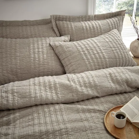 Oxford Pillowcase Pair Stripe Reversible - Natural