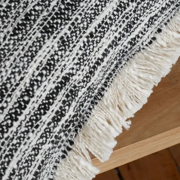 Textured Table Runner with Frayed Edge - Black