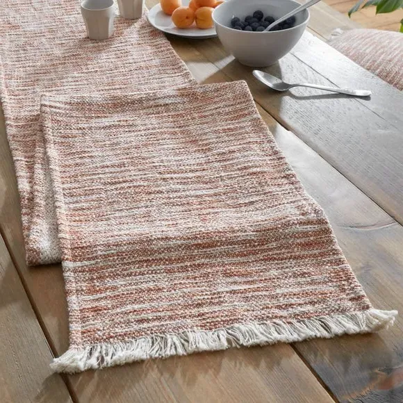 Textured Table Runner with Frayed Edge - Orange