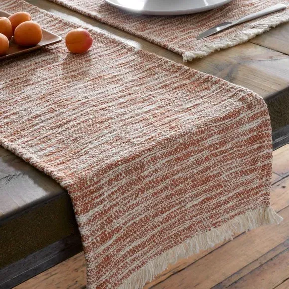 Textured Table Runner with Frayed Edge - Orange
