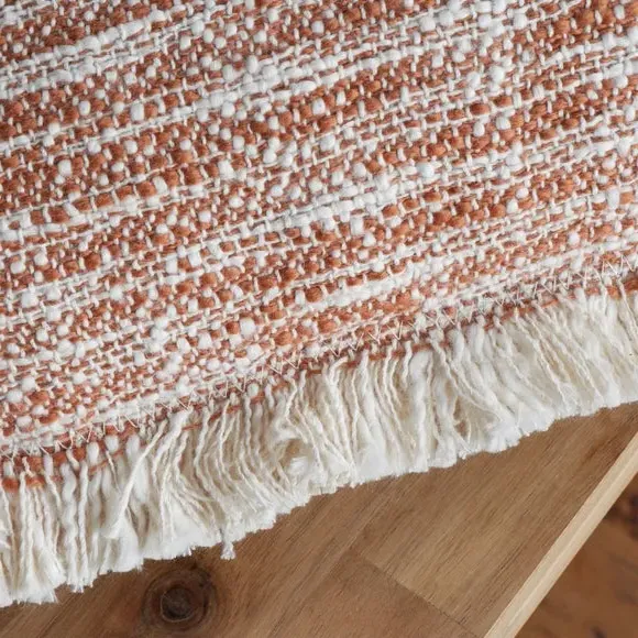 Textured Table Runner with Frayed Edge - Orange