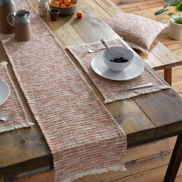 Textured Table Runner with Frayed Edge - Orange