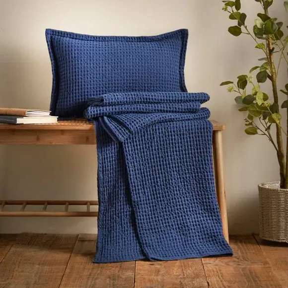Waffle Throw Blanket - Navy, Cotton