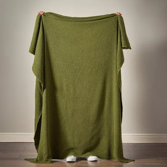 Waffle Throw Blanket - Olive, Cotton