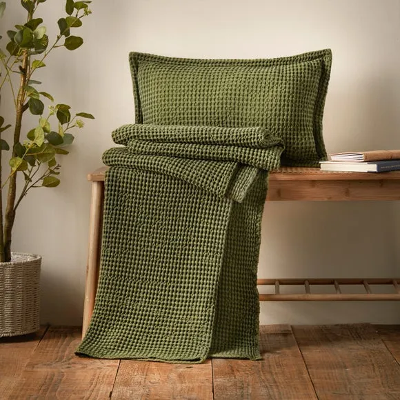 Waffle Throw Blanket - Olive, Cotton