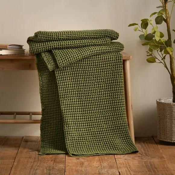 Waffle Throw Blanket - Olive, Cotton