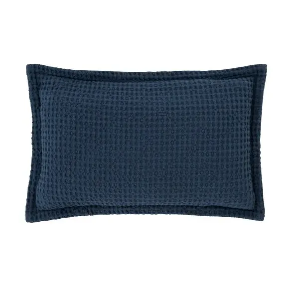 Waffle Weave Cushion with Zip - Navy, Cotton