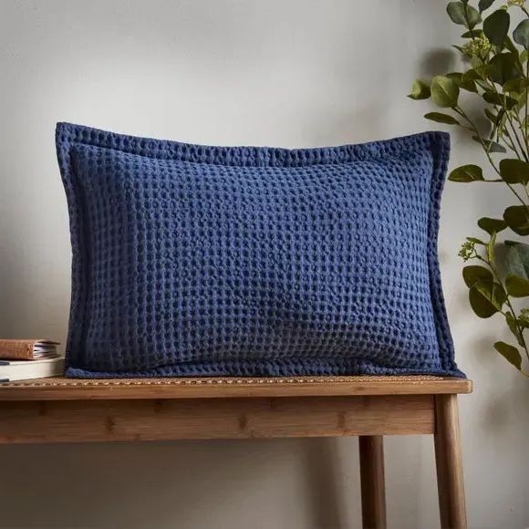 Waffle Weave Cushion with Zip - Navy, Cotton image