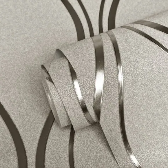 Wave Wallpaper with Foil Finish - Gold, Vinyl