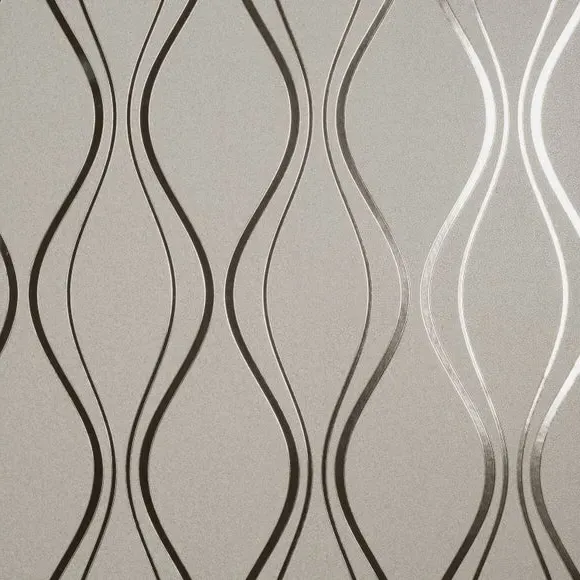 Wave Wallpaper with Foil Finish - Gold, Vinyl