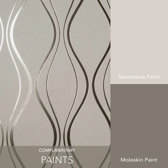 Wave Wallpaper with Foil Finish - Gold, Vinyl