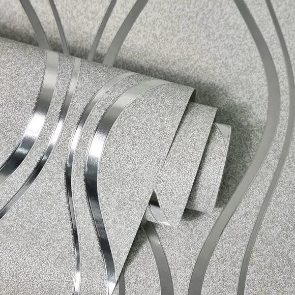 Wave Wallpaper with Foil Finish - Silver, Vinyl