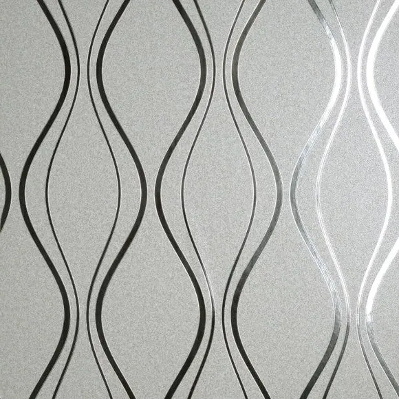 Wave Wallpaper with Foil Finish - Silver, Vinyl