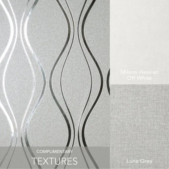Wave Wallpaper with Foil Finish - Silver, Vinyl