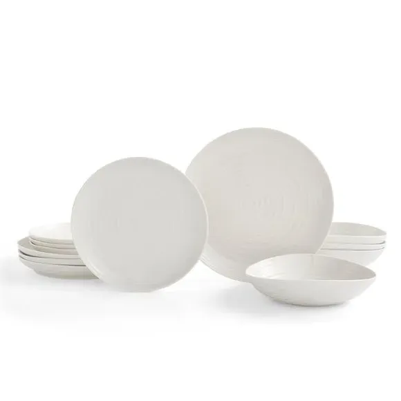 12-Piece Coupe Dinner Set - White, Porcelain image