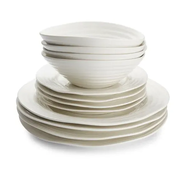12 Piece Dinner Set with Ripple Texture - White image