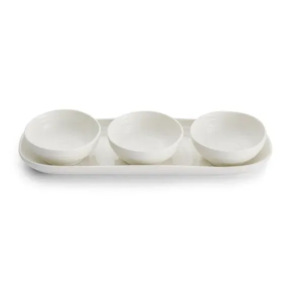 3-Bowl Set with Tray - White, Porcelain