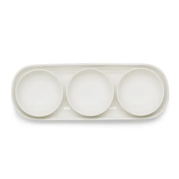 3-Bowl Set with Tray - White, Porcelain