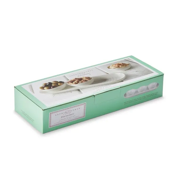 3-Bowl Set with Tray - White, Porcelain
