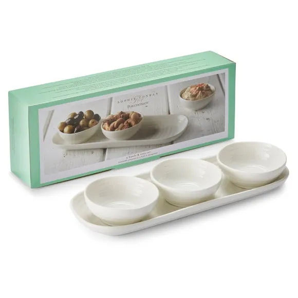 3-Bowl Set with Tray - White, Porcelain