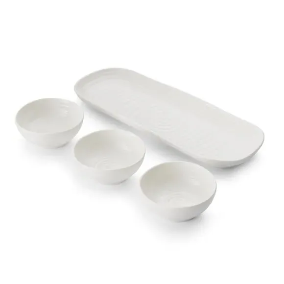 3-Bowl Set with Tray - White, Porcelain image