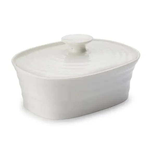 Butter Dish with Ripple Texture - White, Porcelain