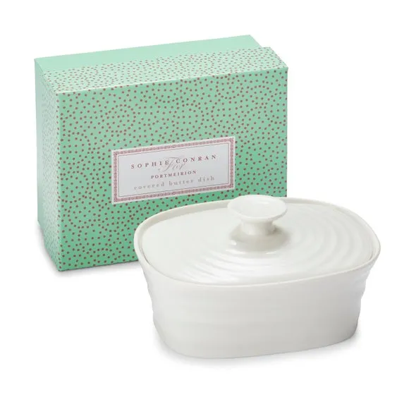 Butter Dish with Ripple Texture - White, Porcelain