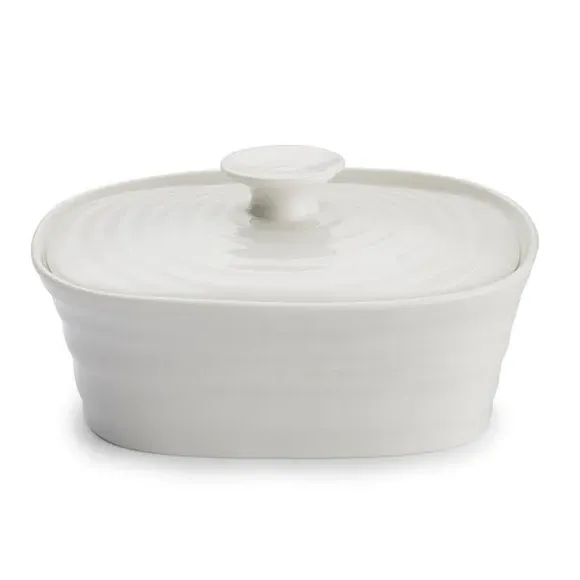 Butter Dish with Ripple Texture - White, Porcelain image