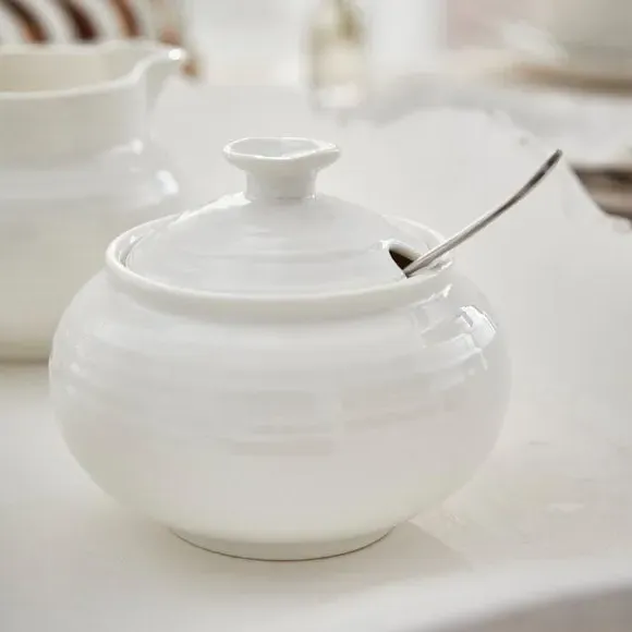 Covered Sugar Bowl with Lid - White, Porcelain image