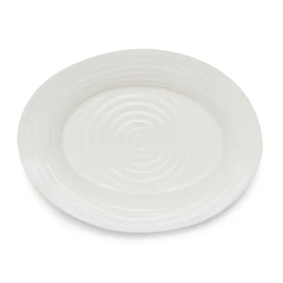 Large Oval Plate with Ripple Texture - White, Porcelain