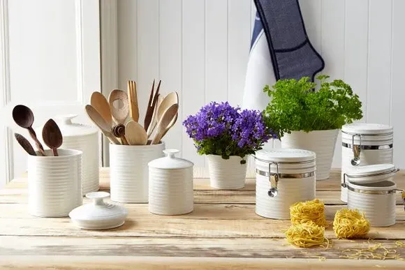 Large Oval Utensil Jar - White, Porcelain