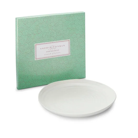 Round Platter with Ripple Texture - White, Porcelain