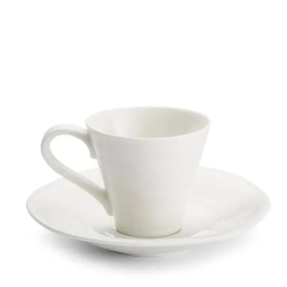 Set of 2 Espresso Cups & Saucers - White, Porcelain