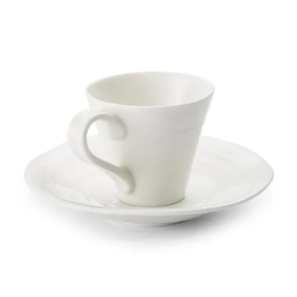 Set of 2 Espresso Cups & Saucers - White, Porcelain