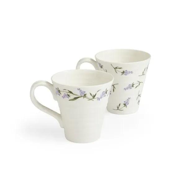 Set of 2 Mugs with Floral Design - White