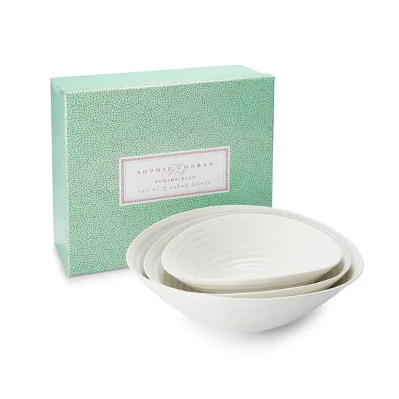 Set of 3 Salad Bowls - White, Porcelain