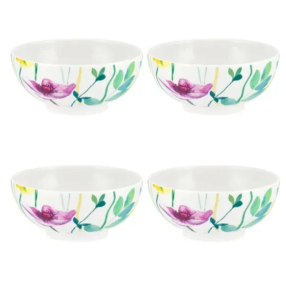 Set of 4 Footed Bowls - Multicolor, Porcelain