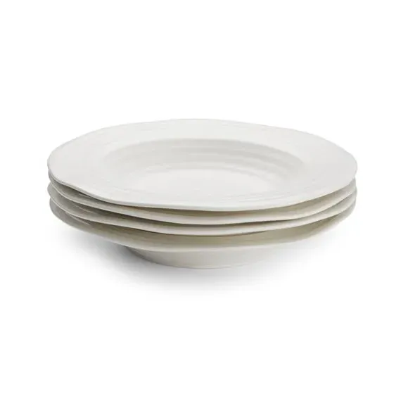 Set of 4 Rimmed Soup Plates - White, Porcelain image