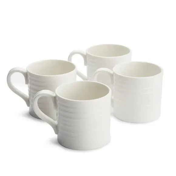 Set of 4 Short Mugs - White, Porcelain image