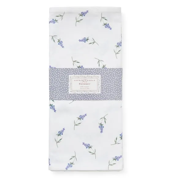 Table Runner with Floral Design - White, Cotton