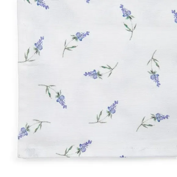 Table Runner with Floral Design - White, Cotton